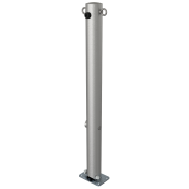 Stainless steel post |  76 mm | without decorative ring | foldable, self-engaging lockto be fixed by plugs, with base plate 100 x 150 mmhot-dip galvanized | with triangular locking mechanism acc. with DIN 3223 | with 2 eyelets